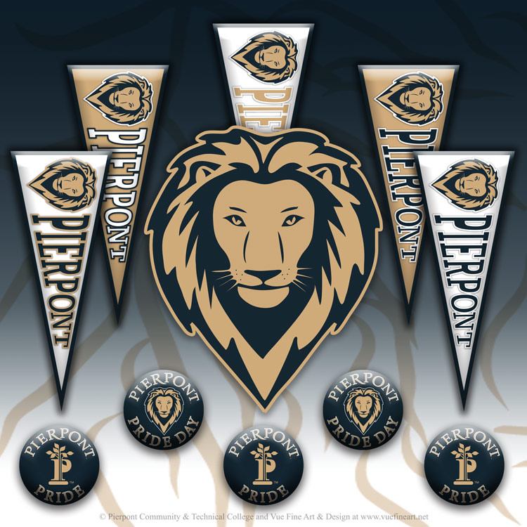 Shelly Solberg: Lion Mascot Logo and Promotional Materials for Pierpont Community & Technical College