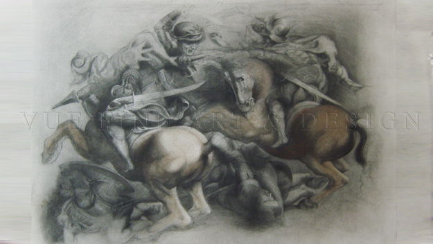 Battle of Anghiari, 24 in. x 36 in. Graphite on Paper by Shelly L. Solberg