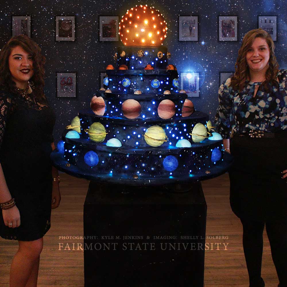 Jacey & Miranda in Shelly Solberg's Fairmont State University 2016 Graphics Engineering Technology Exhibit Chronos & Motion: Optical Illusions at Gallery 62 West g62 c/o TCAC Taylor County Arts Council