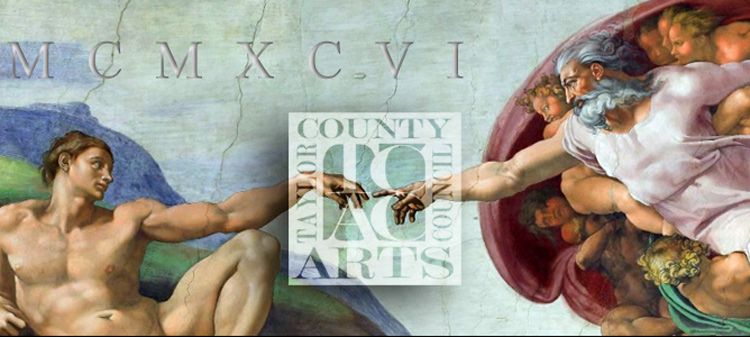 Original Transparent TCAC Logo over Michelangelo's Creation of Adam for the Taylor County Arts Council and Gallery 62 West Social Media Covers by Shelly L. Solberg at Vue Fine Art & Design, 2012